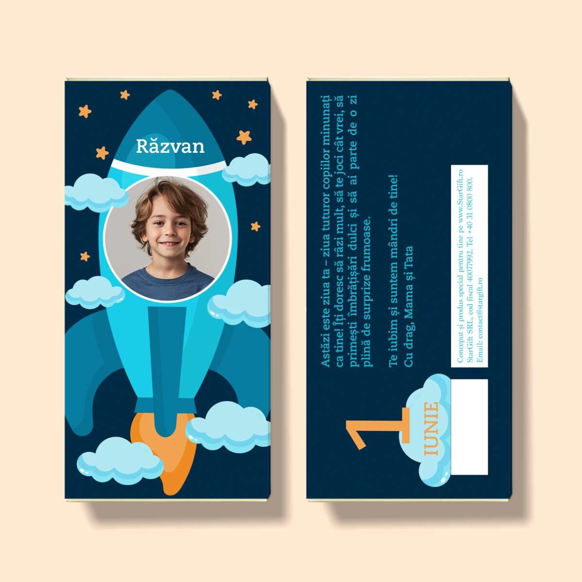 Ciocolată personalizată cu text și poză - Astronaut
