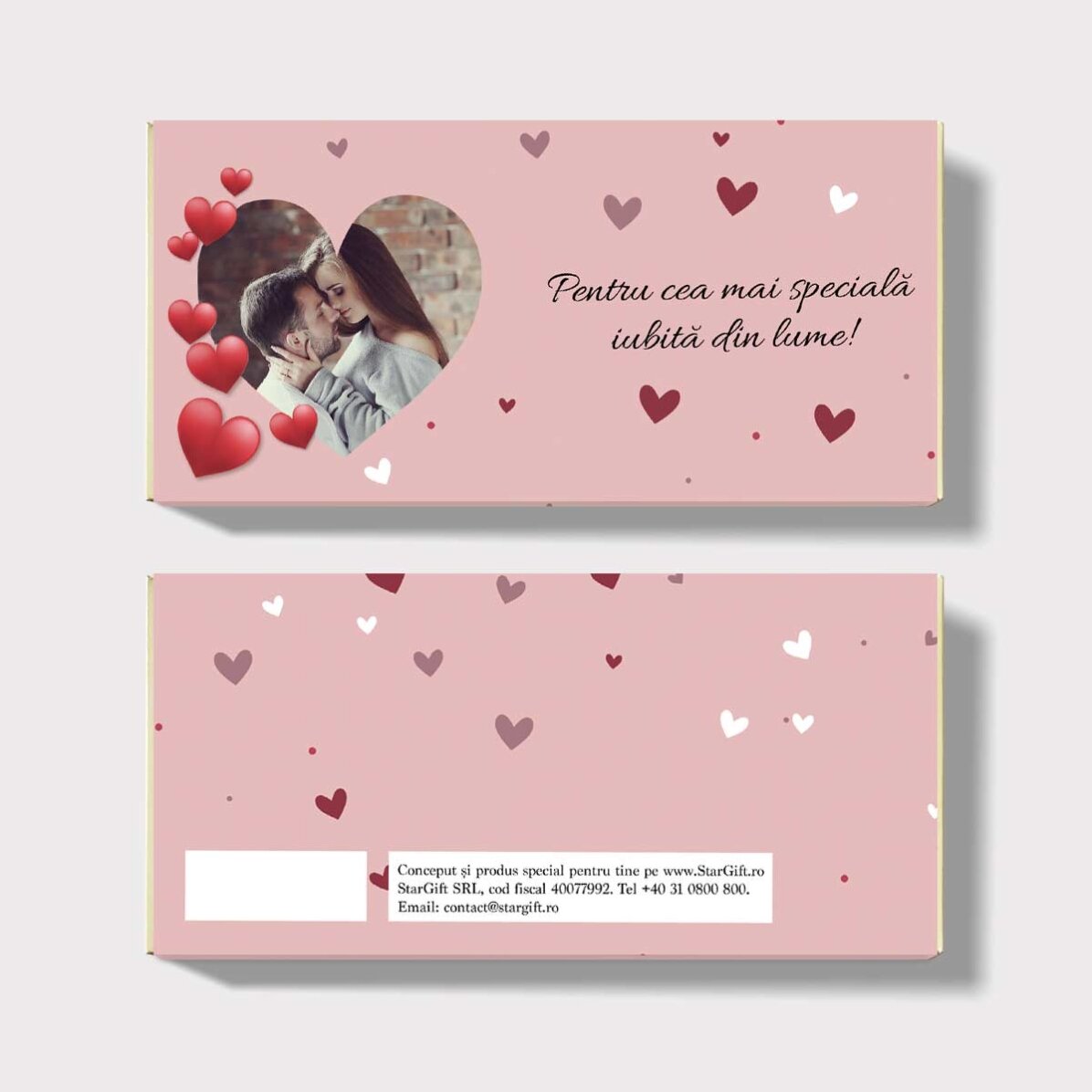 Ciocolată personalizată cu text și poză - I love you!