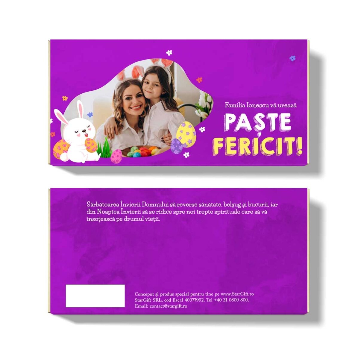 Ciocolată personalizată cu text și poză - Iepuraș