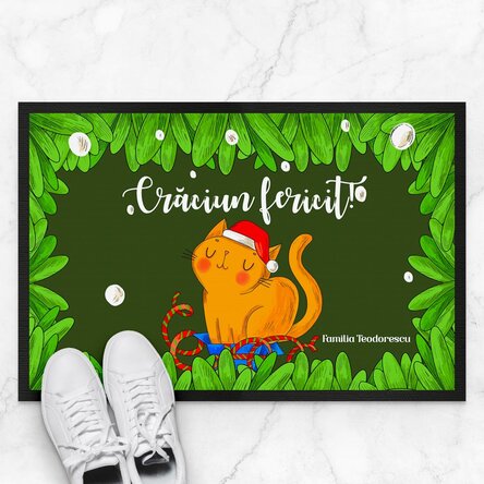 Covoraș de intrare personalizat cu text - Pisică de Crăciun