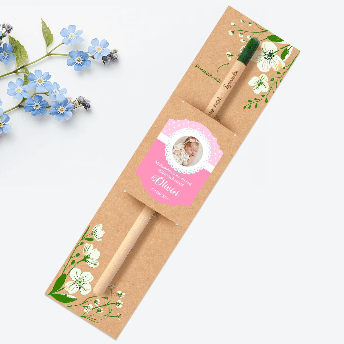 Creion plantabil personalizat cu poză și mesaj - Mărturie de botez
