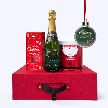 Cutie cadou - Christmas Wish cu spumant mediu personalizat