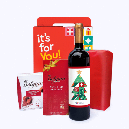 Cutie cadou - Crăciun Magic cu vin personalizat cu logo si mesaj  