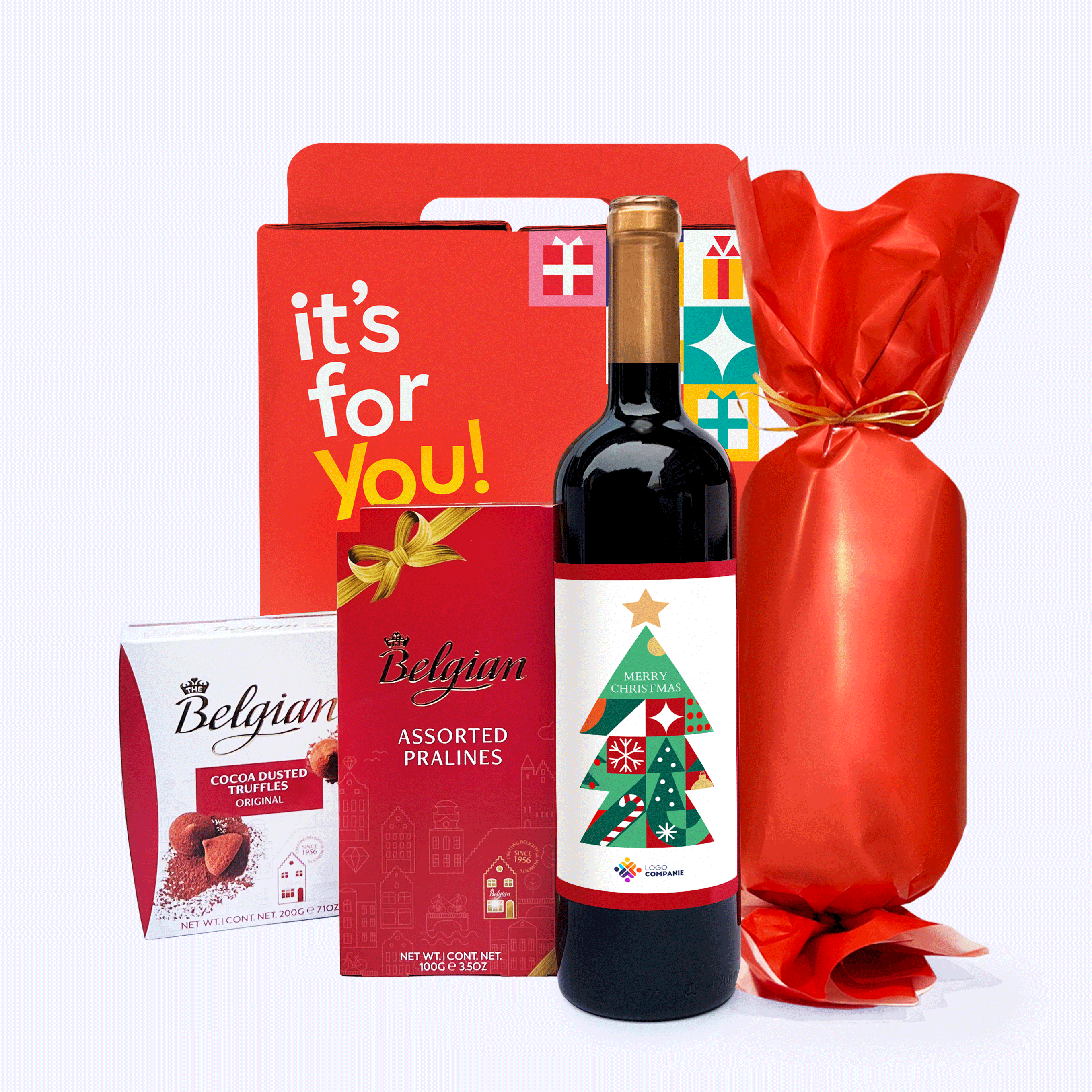 Cutie cadou - Crăciun Magic cu vin personalizat cu logo si mesaj  