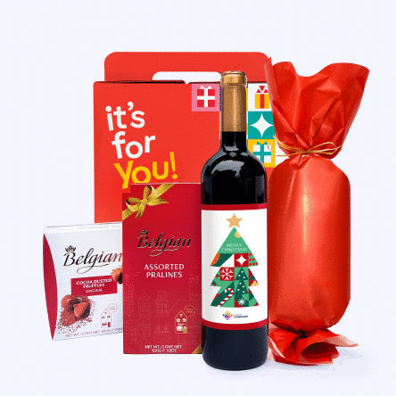 Cutie cadou - Crăciun Magic cu vin personalizat cu logo si mesaj  