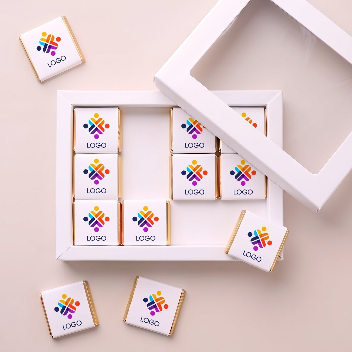 Box of 12 mini chocolates personalised with a logo