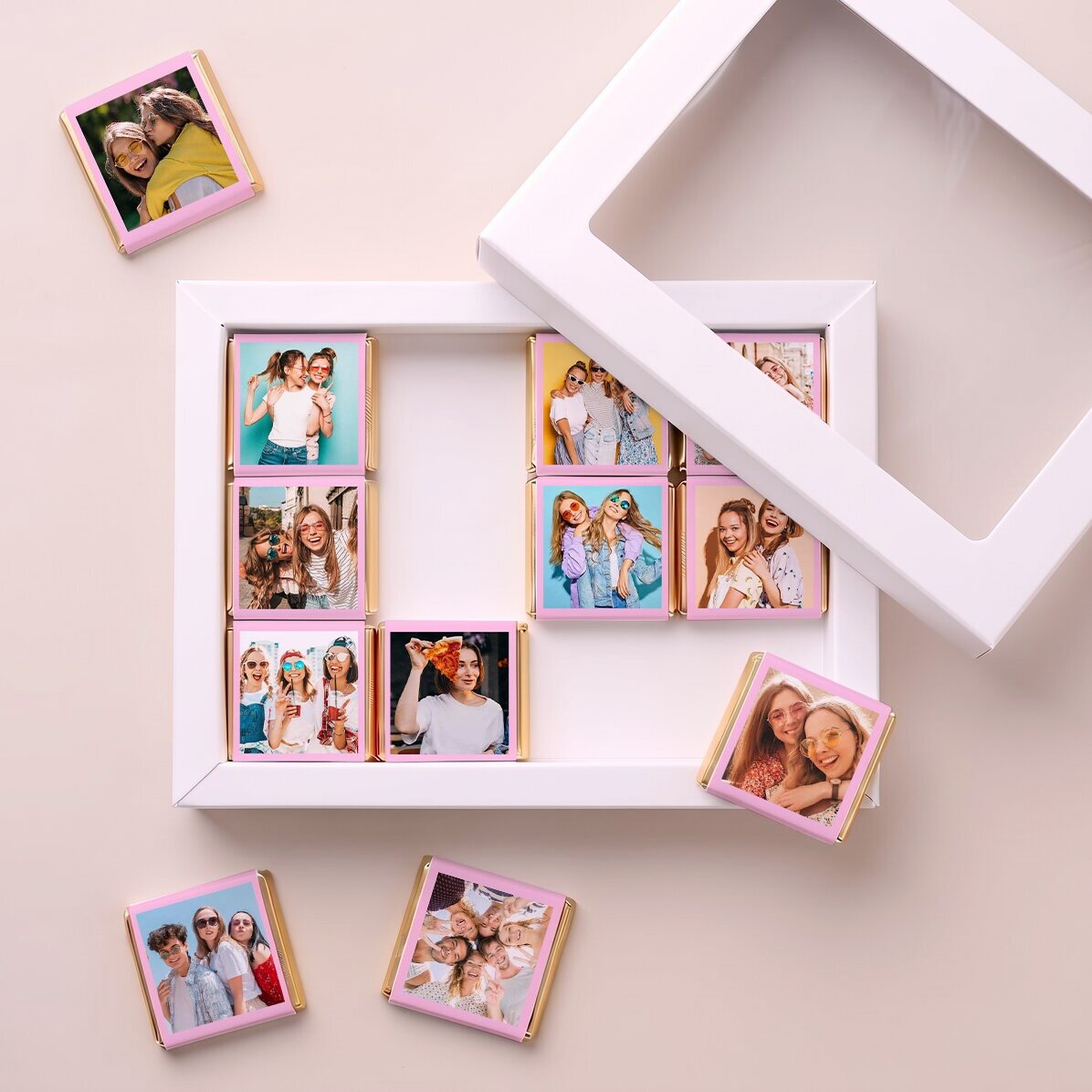 Box of 12 personalised mini chocolates with photos
