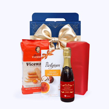 Cutie cadou - Bucurie de Craciun cu mini vin spumant personalizat cu logo si mesaj