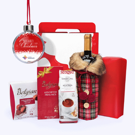 Cutie Cadou - Livrare specială de Crăciun cu glob personalizat cu logo și mesaj