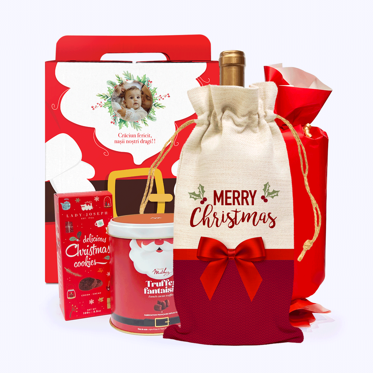 Cutie cadou MAGIC SANTA cu sticker personalizat cu poză și mesaj