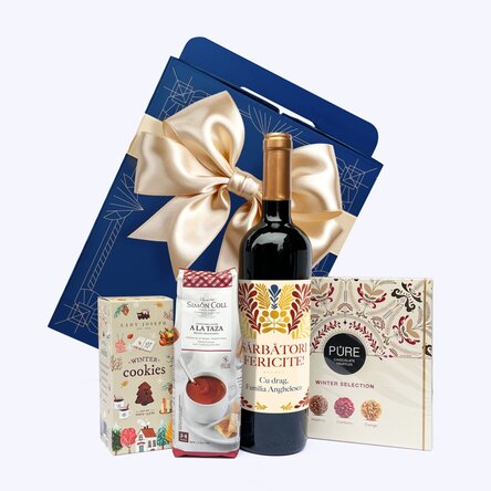 Cutie cadou - WINTER MAGIC cu vin personalizat cu mesaj