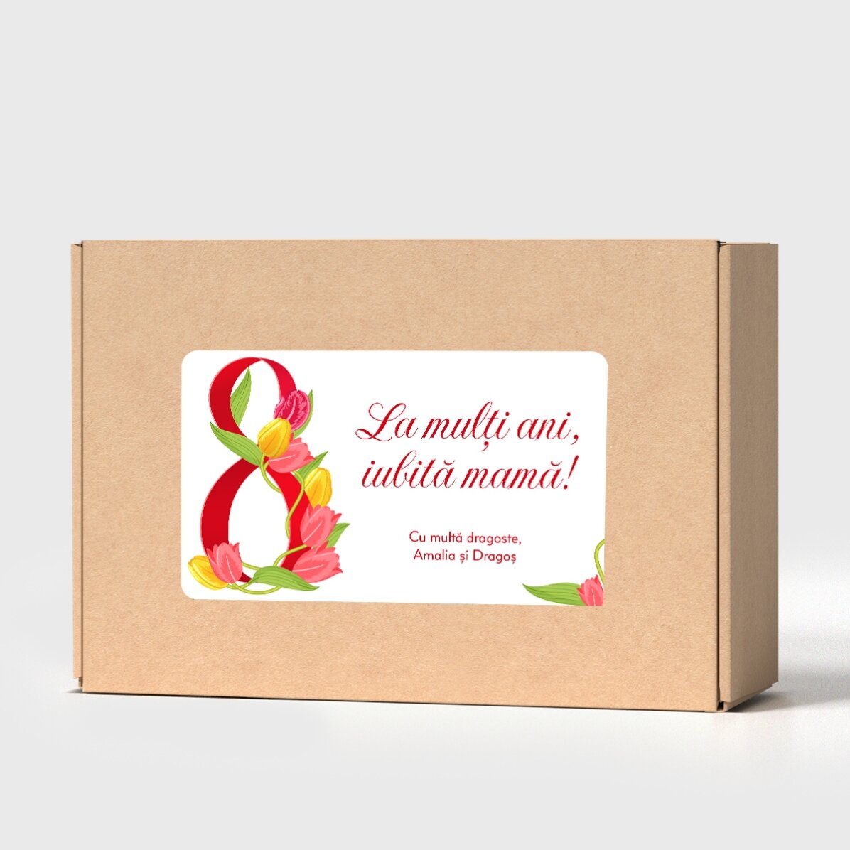 Cutie craft personalizată cu sticker cu mesaj de 8 Martie