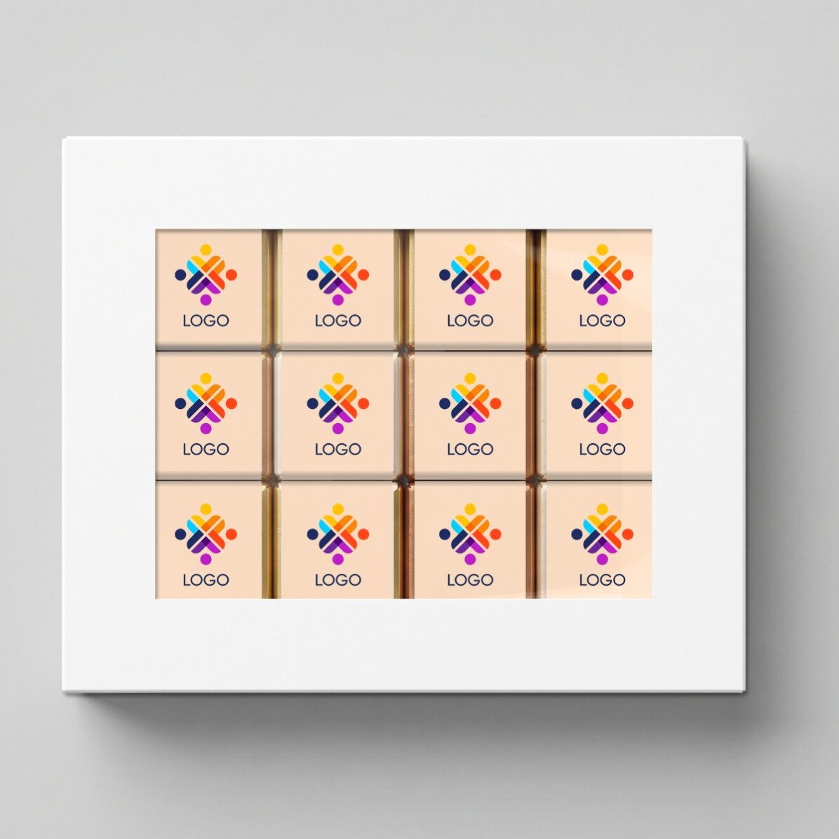 Cutie cadou cu 12 mini ciocolățele personalizate cu logo