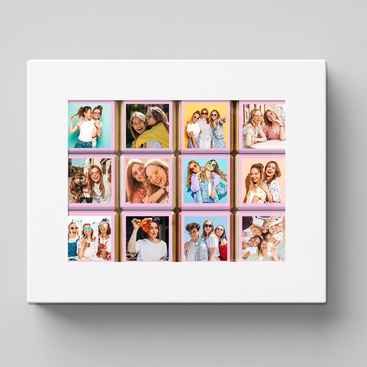 Cutie cadou cu 12 mini ciocolățele personalizate cu poze