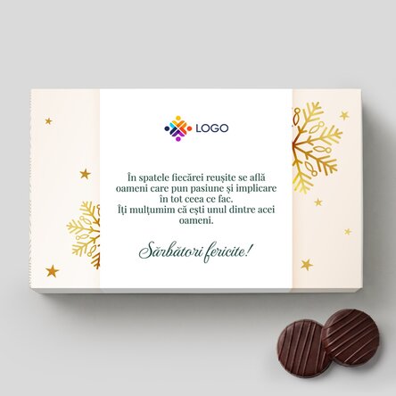 Cutie de bomboane cu cremă personalizată logo și mesaj - Gold Christmas