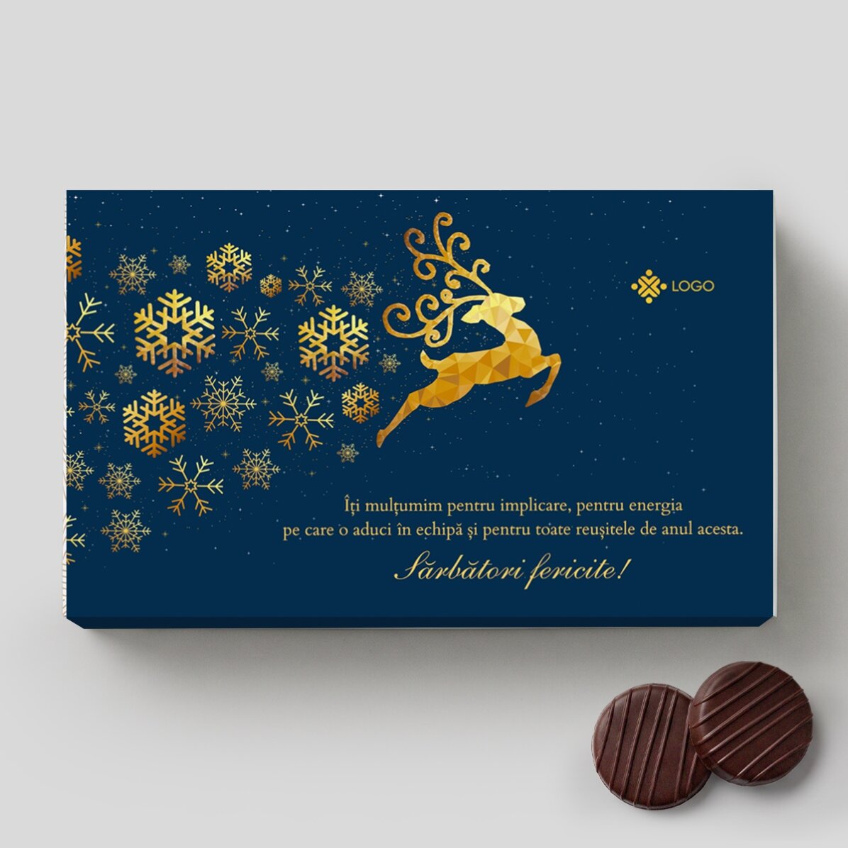 Cutie de bomboane cu cremă personalizată logo și mesaj - Poveste de Crăciun