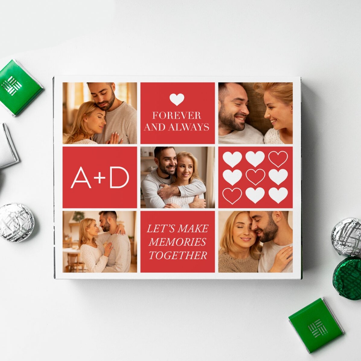 Cutie de bomboane personalizată cu 5 poze și mesaj - Love