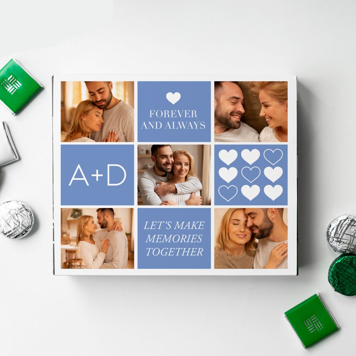 Cutie de bomboane personalizată cu 5 poze și mesaj - Love