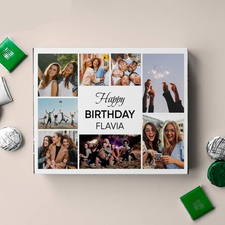 Cutie de bomboane personalizată cu 8 poze și mesaj - Happy Birthday!