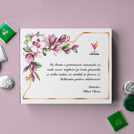 Cutie de bomboane personalizată cu logo și mesaj - Floral