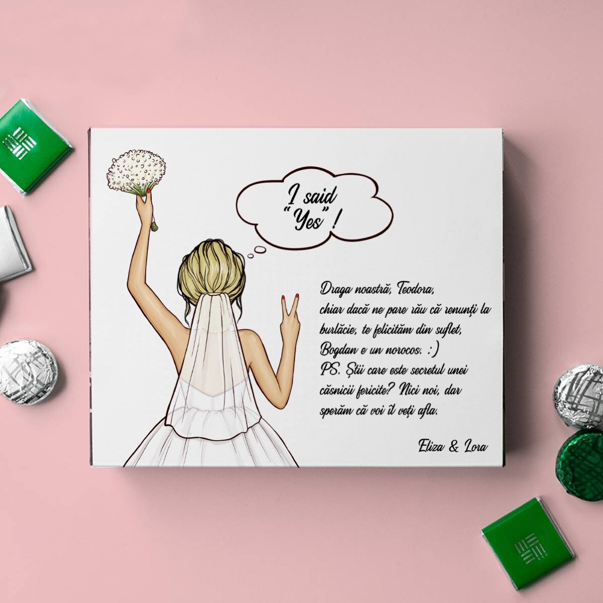 Cutie de bomboane personalizată cu mesaj - Bride to be