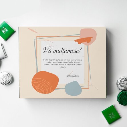 Cutie de bomboane personalizată cu mesaj de mulțumire