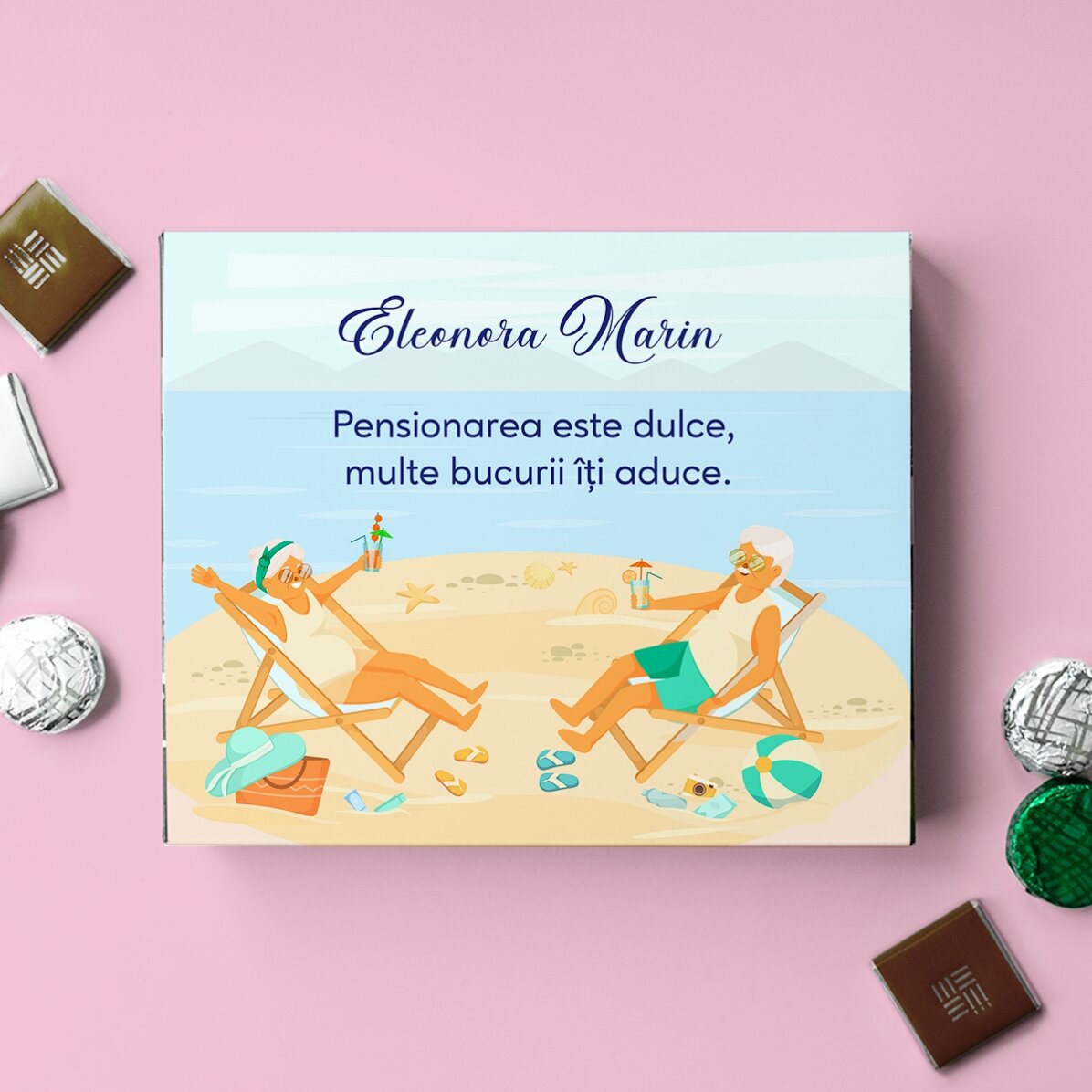 Cutie de bomboane personalizată cu mesaj - Dulce pensionare
