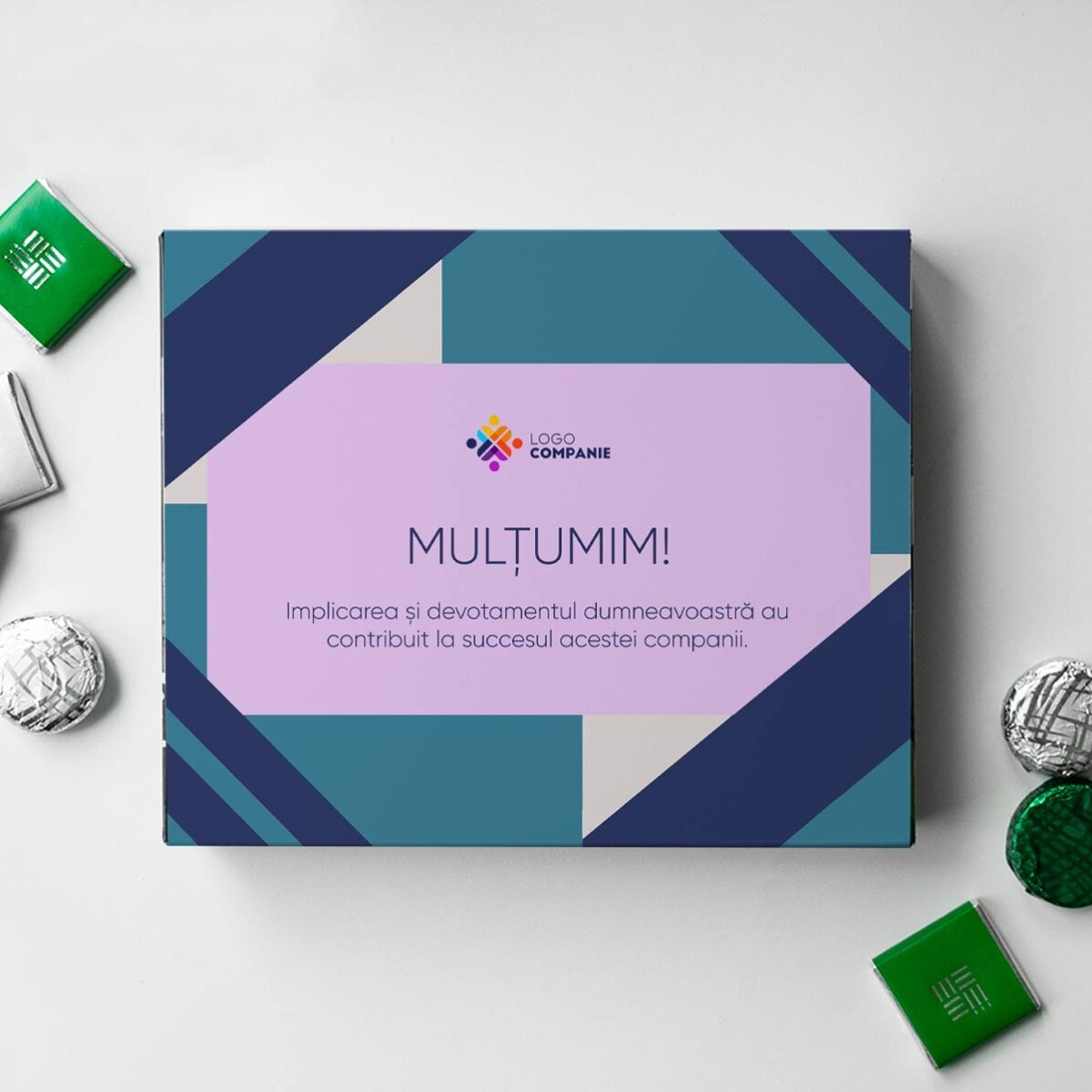 Cutie de bomboane personalizată cu mesaj - Mulțumim!