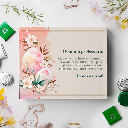 Cutie de bomboane personalizată cu mesaj pentru profesoară - Paște Fericit!