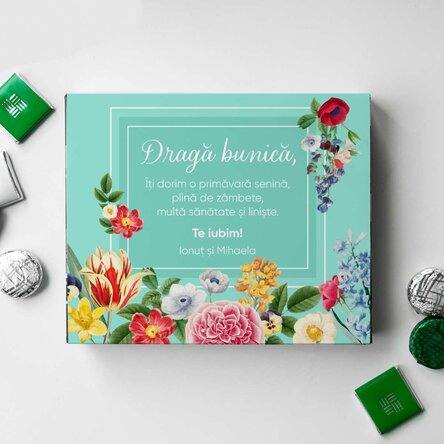 Cutie de bomboane personalizată cu mesaj -  Primăvară senină