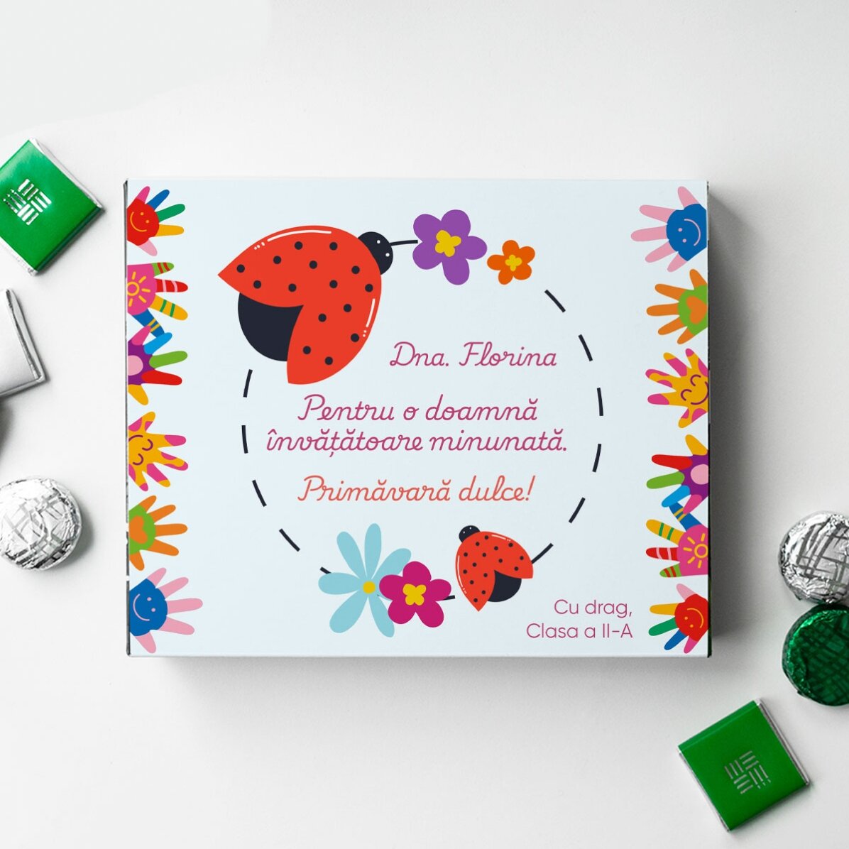 Cutie de bomboane personalizată cu mesaj - Profesori minunați