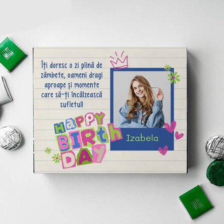 Cutie de bomboane personalizată cu o poză și mesaj - Happy Birthday!