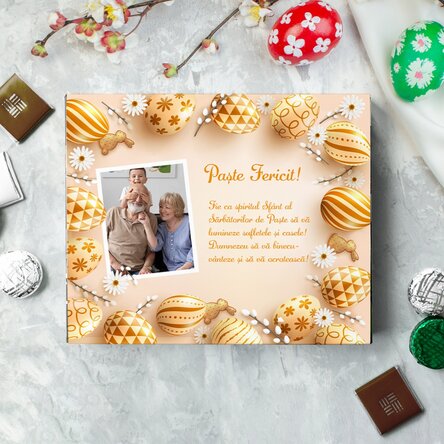Cutie de bomboane personalizată cu o poză și mesaj - Paște Fericit!