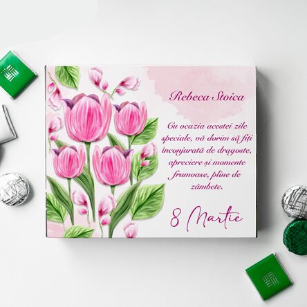 Cutie de bomboane personalizată cu text - Lalele