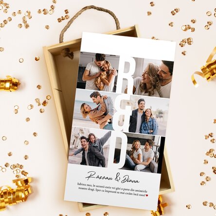 Cutie de cadou din lemn personalizată cu 6 poze și mesaj - Amintiri dragi