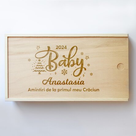 Cutie de cadou personalizată din lemn - Amintiri de la primul Crăciun