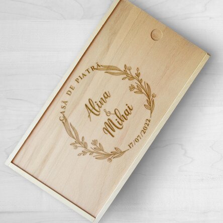 Cutie de cadou personalizată din lemn cu text - Cu drag