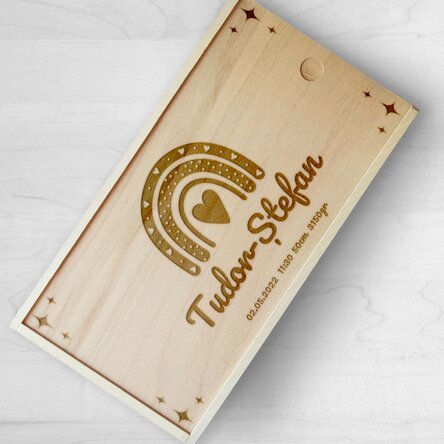 Cutie de cadou personalizată din lemn cu text - Cutia cu amintiri pentru nou-născuți