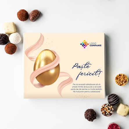 Cutie de trufe deluxe personalizată cu logo și mesaj de Paște