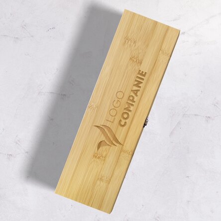 Cutie de vin din bambus cu accesorii personalizată cu logo landscape