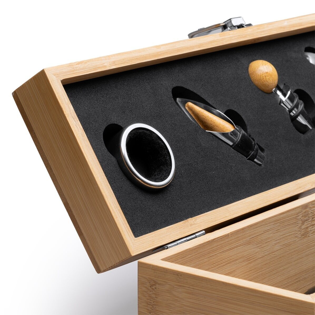 Cutie de vin din bambus cu accesorii personalizată cu logo și text