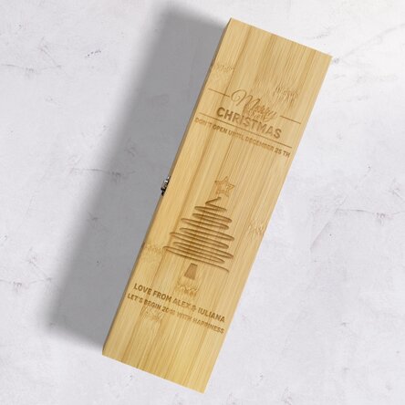 Cutie de vin din bambus cu accesorii personalizată cu mesaj - Star Christmas Tree