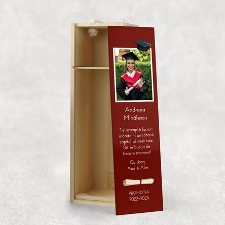 Cutie de vin pentru o sticlă personalizată cu o poză și mesaj - Absolvire