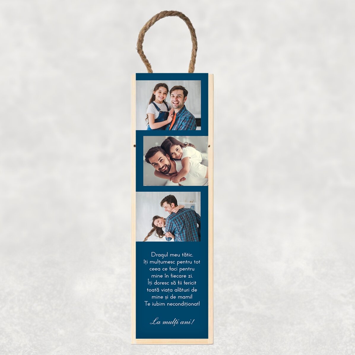 Cutie de vin personalizată cu 3 poze și text pentru cei dragi