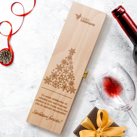 Cutie de vin personalizată cu logo și mesaj - Crăciun fericit!
