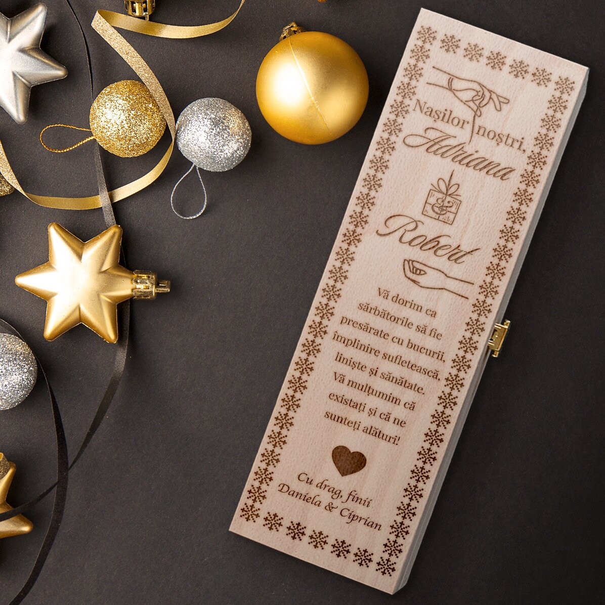 Cutie de vin personalizată cu mesaj pentru mulțumire Nași - NOU