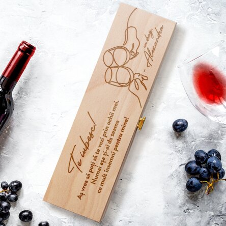 Cutie de vin personalizată cu mesaj și semnătură - Te iubesc!