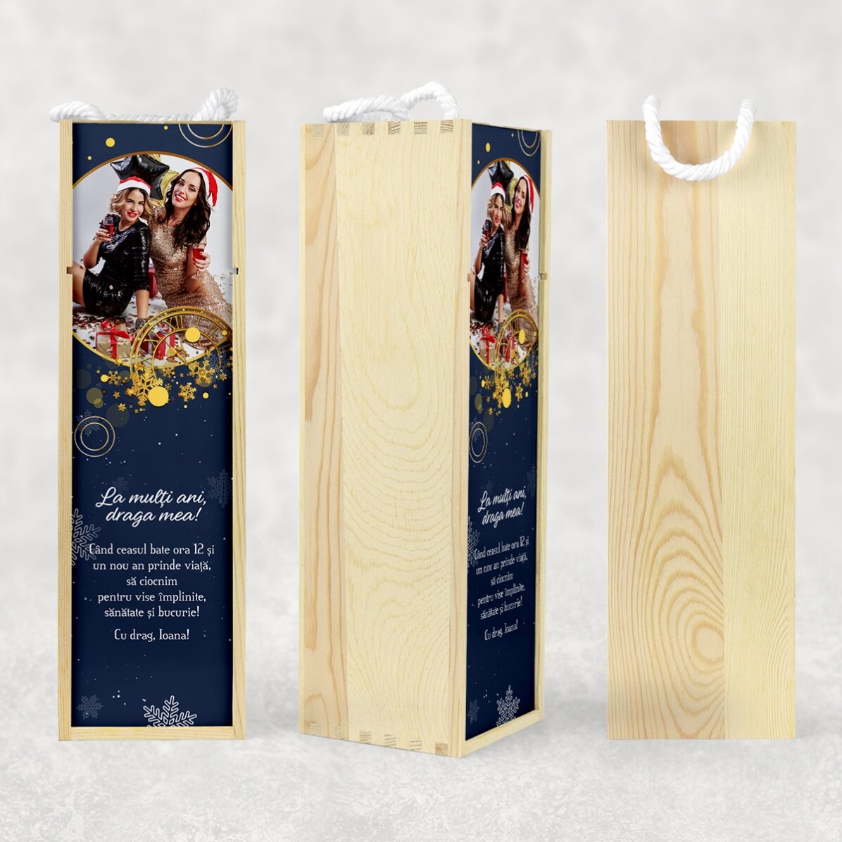 Cutie de vin personalizată cu poză și mesaj - Ora 12
