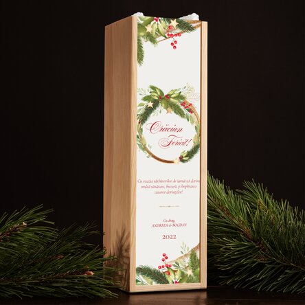 Cutie de vin personalizată cu text de Crăciun - Crăciun Fericit!