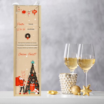 Cutie de vin personalizată cu text de Crăciun - Mesaj pentru cei dragi